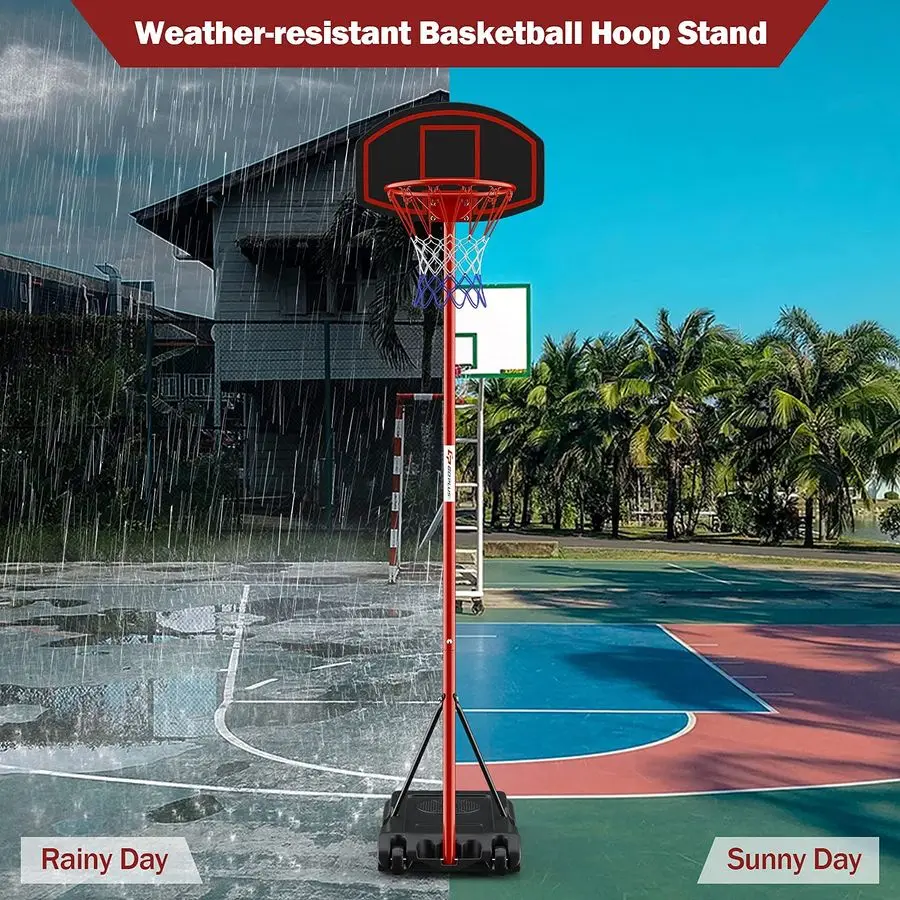 Portable Basketball Hoop, Height Adjustable Basketball Goal System 6.5FT8.5FT w Shatterproof Backboard, Fillable Base amp Wheels