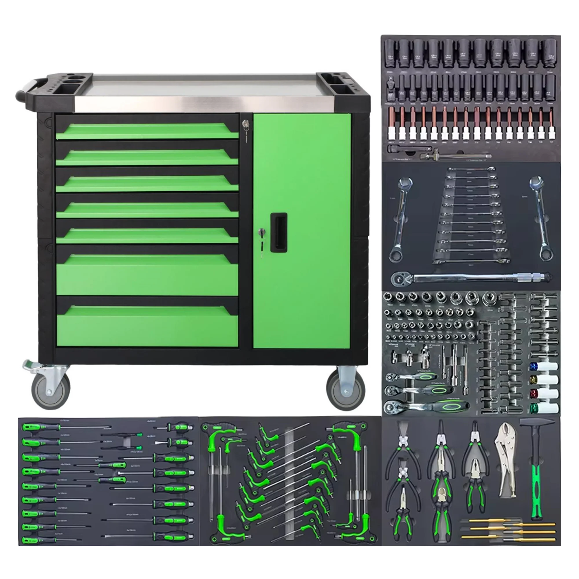 

JMST Mechanic 200 Pcs Tool Sets Box Garage Tool Chest Cabinet Metal Heavy Duty Tool Trolley With Automotive Kit Sets