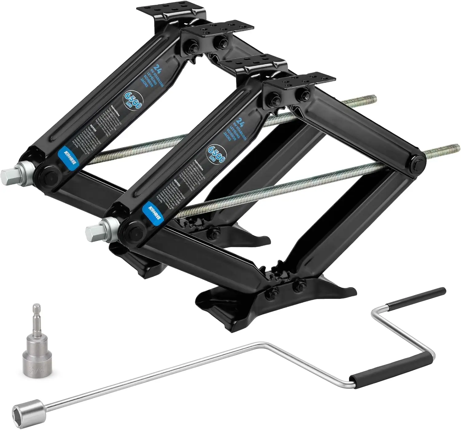 แม่แรงยึดรถบ้านแบบหนัก รับน้ำหนักได้ 6500 ปอนด์ ขนาด 24 นิ้ว แบบกรรไกร สำหรับรถพ่วงเดินทาง พร้อมมือหมุนและช่องเสียบสว่าน