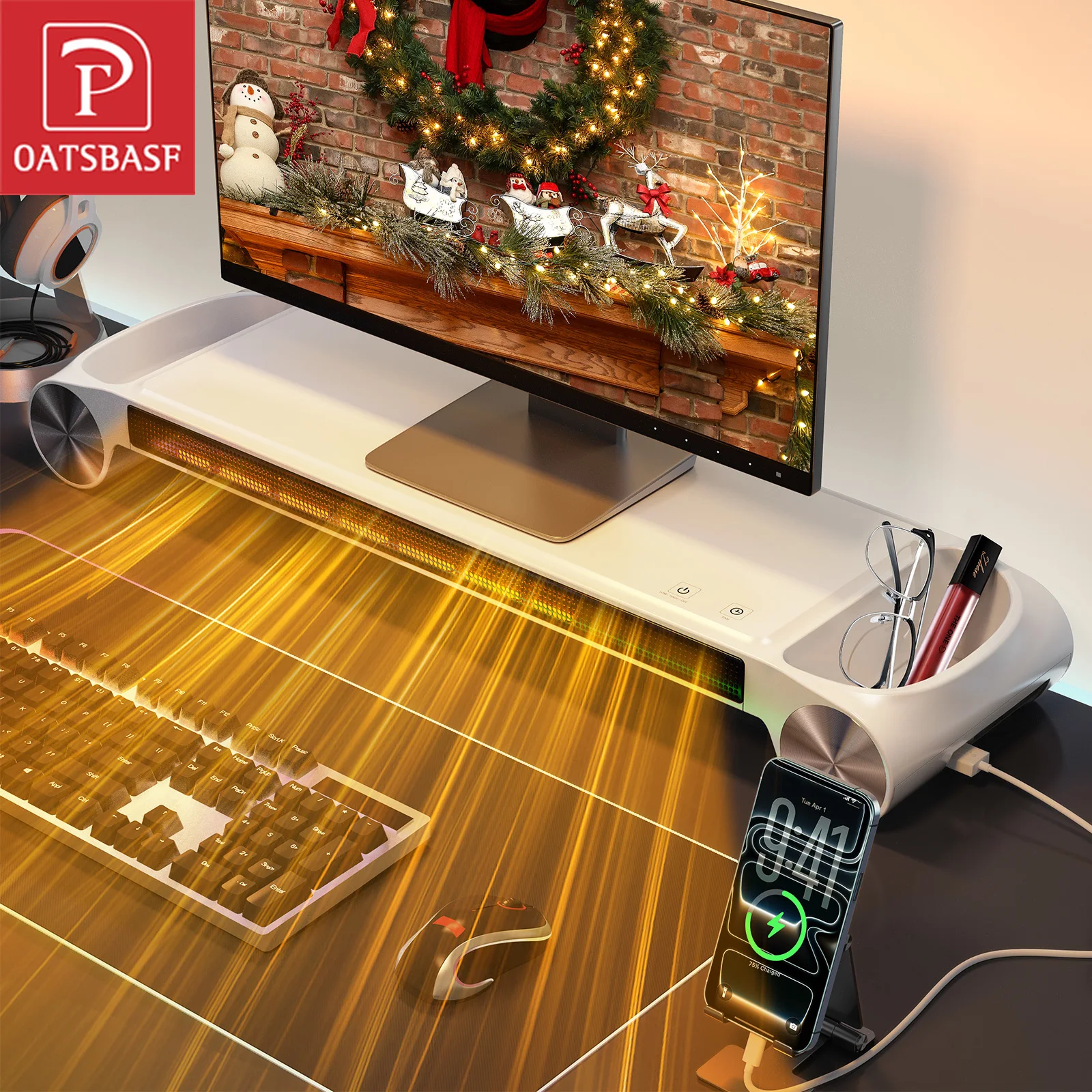 

Oatsbasf Настольная подставка для монитора и обогреватель Компьютерный стол для домашнего офиса Электрический обогреватель Зима с USB-портом Стандартная вилка США