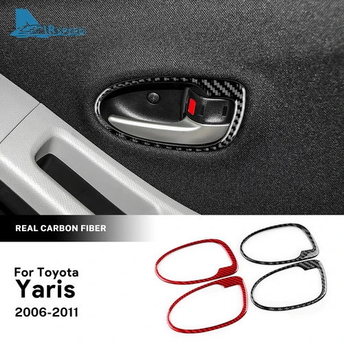 Para Toyota Yaris 2006 2007 2008 2009 2010 2011 pegatina de fibra de carbono suave Real LHD RHD accesorios de marco de manija de puerta de coche