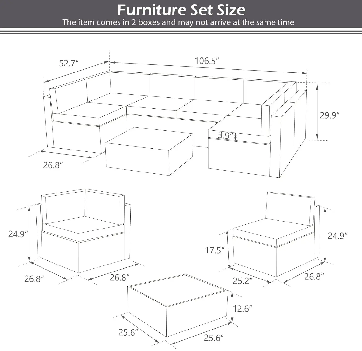 Ensemble de meubles d'extérieur, chaise de conversation sectionnelle d'extérieur avec table basse, pour jardin et arrière-cour