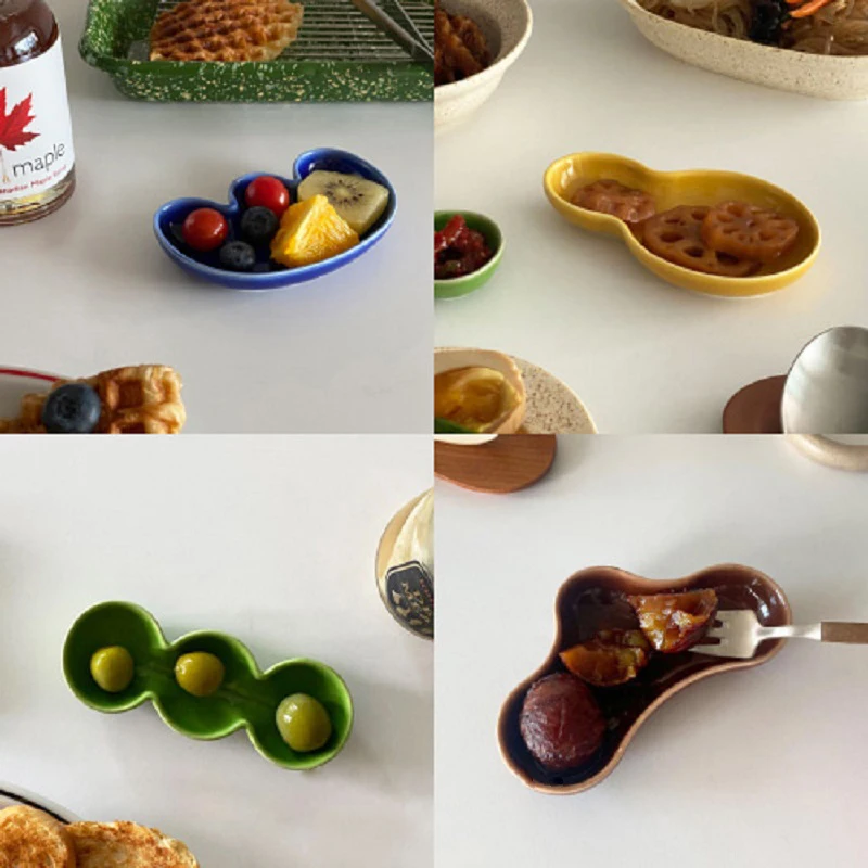 Colorful Ceramic Sauce Plate Wasabi Oil Vinegar Dispenser Container Japanese Korean Style Dining Room Accessories 4 Pcs Set