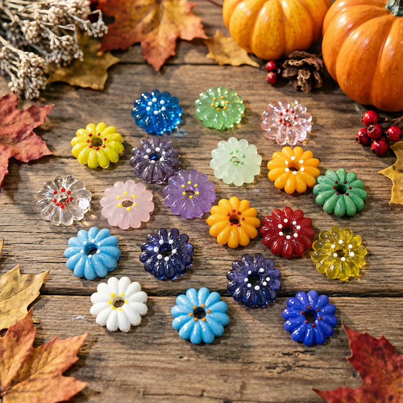 2pcs Colorful Mini Hollow Flower Glass Beads Cute Daisy Glass Charms Pendant DIY Craft Supplies Perfect Gift for Handmade Lovers