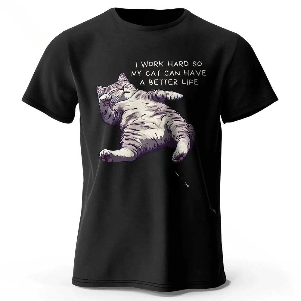 تي شيرت Kawaii Cat Lover مطبوع 100% قطن، تي شيرت ناعم وجيد التهوية برقبة دائرية وأكمام قصيرة، نمط لطيف ومرح للجنسين