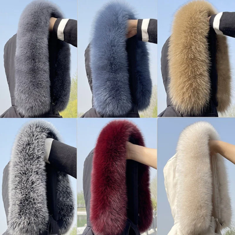 Fox Fur Collar Female Winter Real Fur Scarf Neck Warm Genuine Leather Fluffy Fur Collar Shawls Luxury Fox Fur Scarf For Ladies