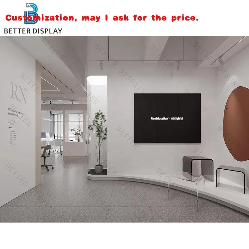 

На заказ.Современная офисная стойка регистрации. Современная глянцевая стойка регистрации с корпоративным хранилищем. Настраиваемая деревянная витрина D.