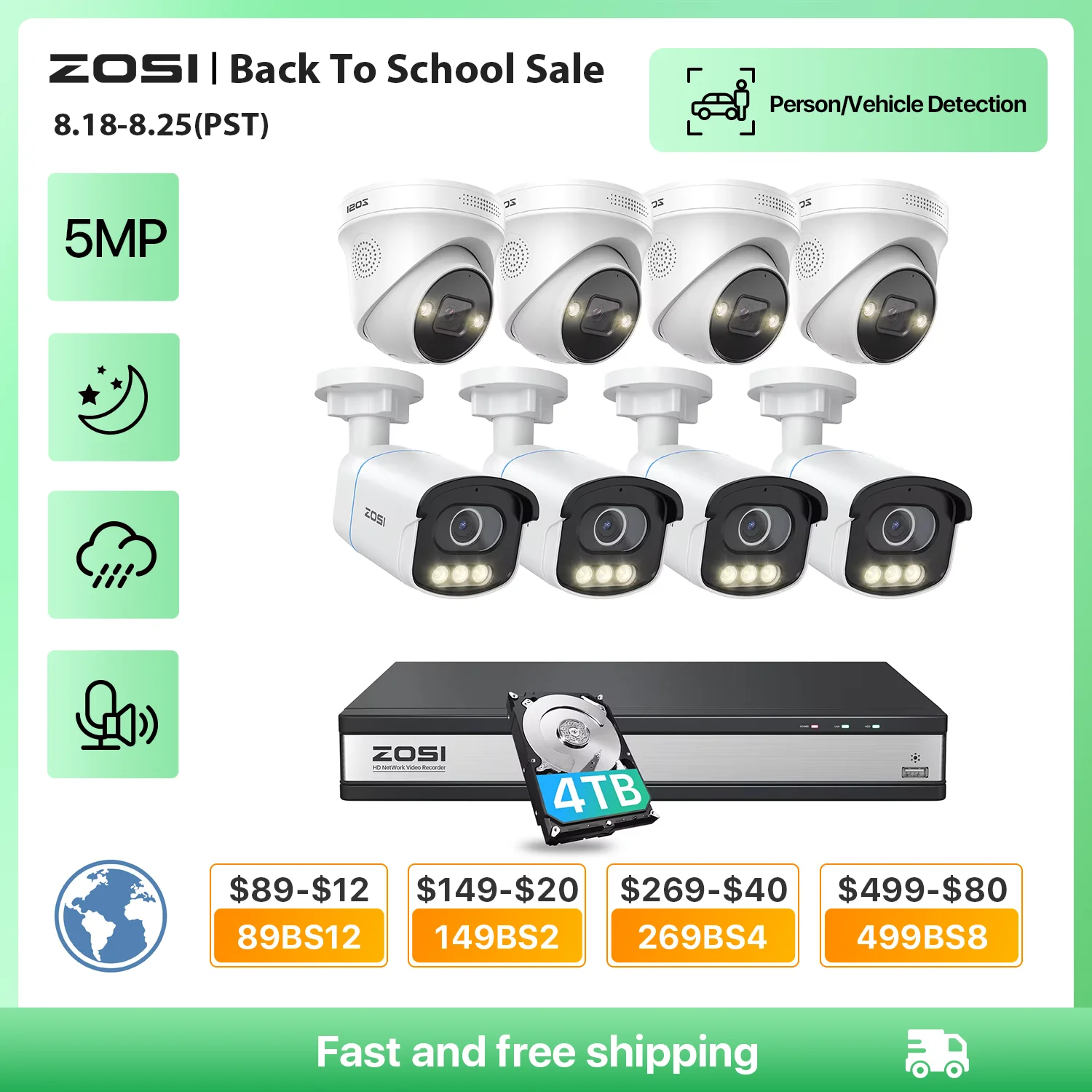

Камера видеонаблюдения ZOSI C225 3K купольная, 16 каналов, 4K PoE, 5 МП, IP-камера с истинным цветом, ночное видение, C186