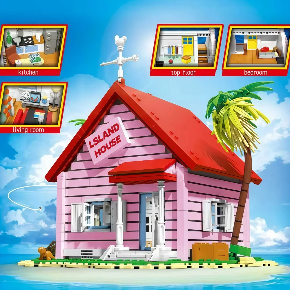1434PCS Turtle Hermit Turtle Island building block set. Dragon Ball DIY street scene model. Perfect gift and collectible.