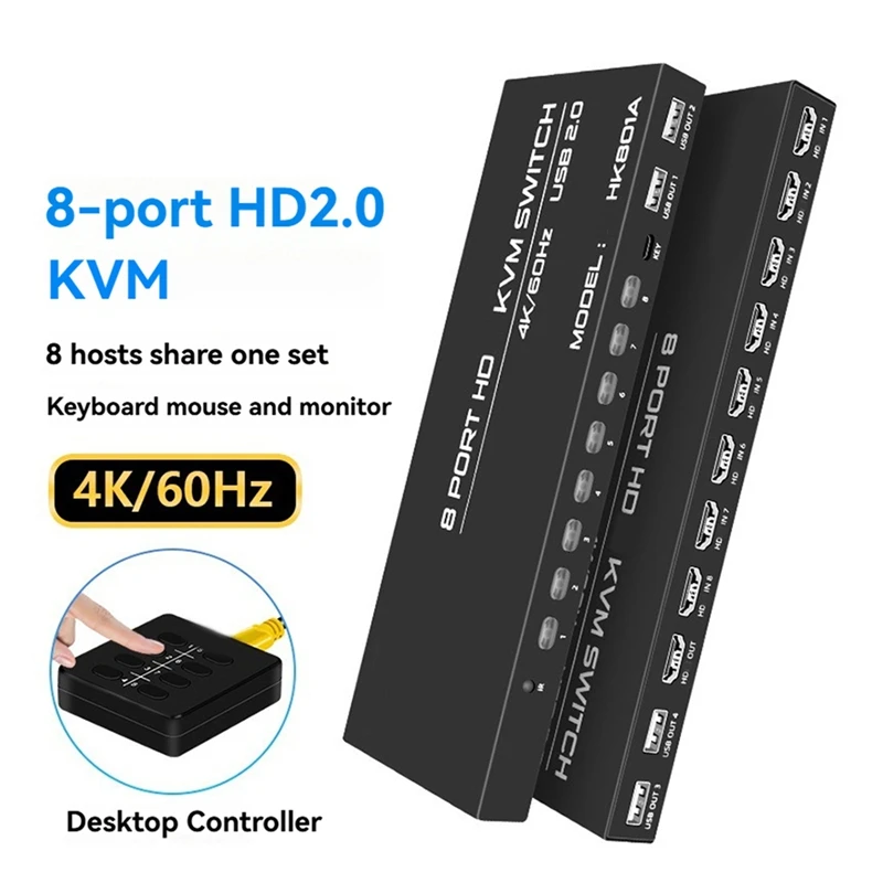 4K HD 8-In-1 Out 1080P Full HD Audio Video Distributor Converter 8 Hosts Share One Set Of Keyboard Mouse Monitor