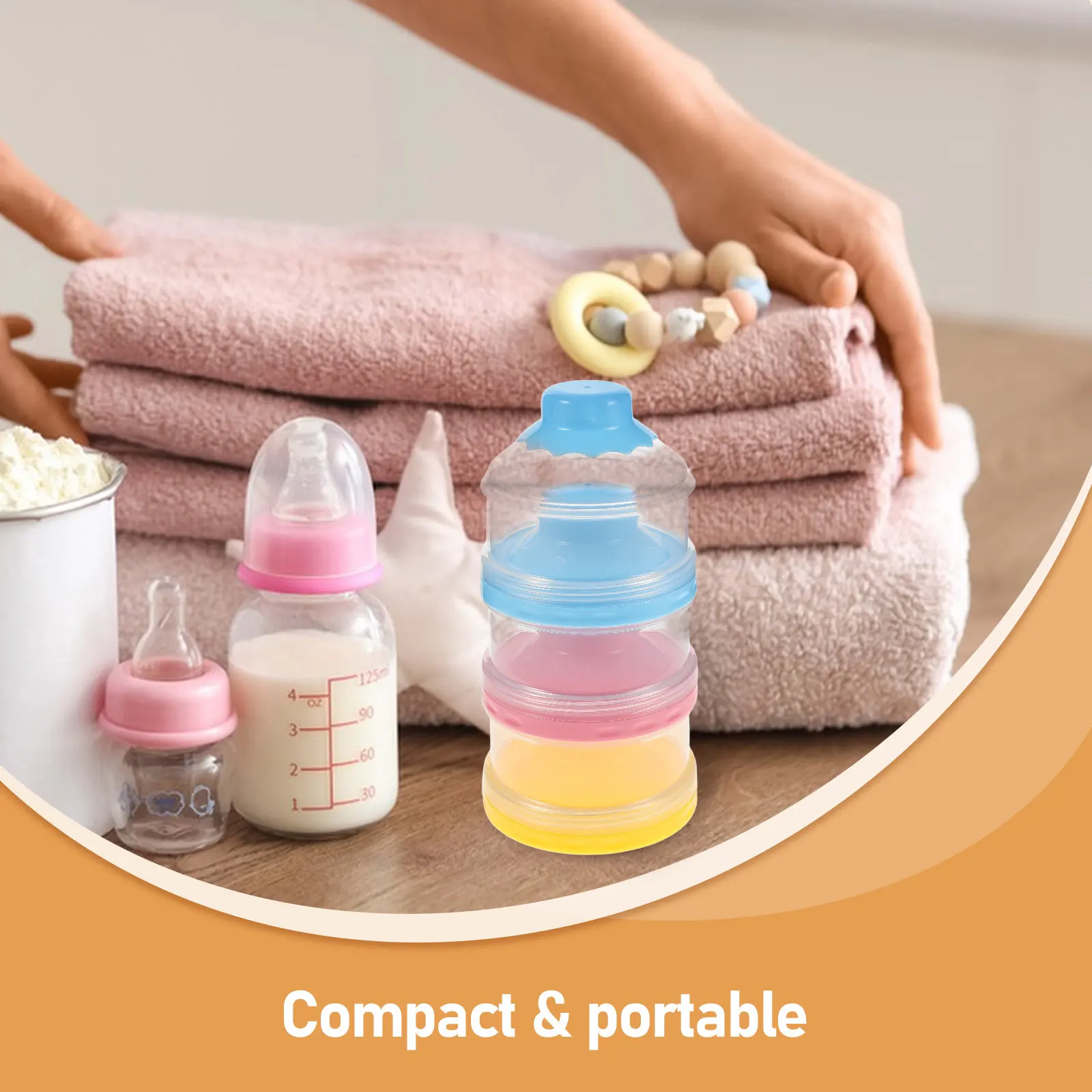 2Sets Portable Formula Travel Container 3 Compartment Stackable Airtight Powder Dispenser for Baby Bottle-Feeding on The Go