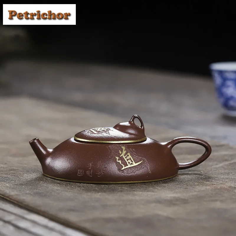 90 مللي بوتيك ييشينغ الأرجواني الطين أباريق الشاي الفنانين اليدوية الذهب الرسم وعاء الخام الخام الأرجواني الطين غلاية Zisha طقم شاي عناصر الشاي تشا #3