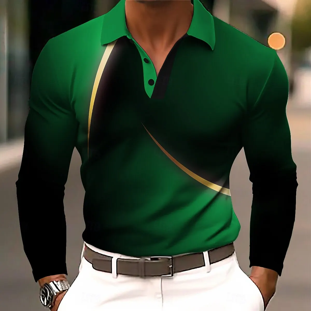 

Fashion Urban Style Polo Shirts For Men 3D Print Simple Stripe Long Sleeve Clothes Autumn Outdoor Street Casual Comfortable Tops