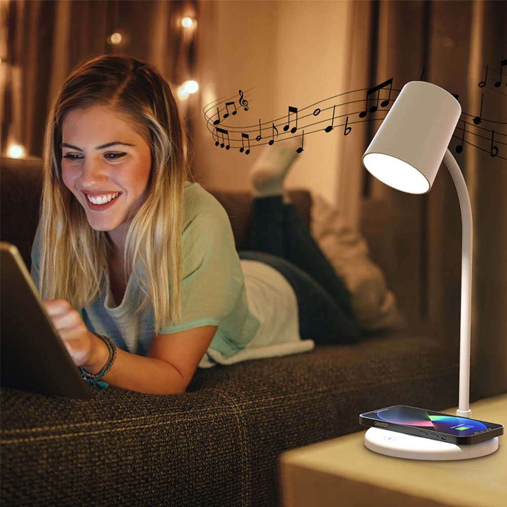 NEW Wireless Charging Desk Lamp Bluetooth Speaker 3 in 1 Night Light USB Charging LED Desk Lamp Bluetooth Audio Wireless Charger