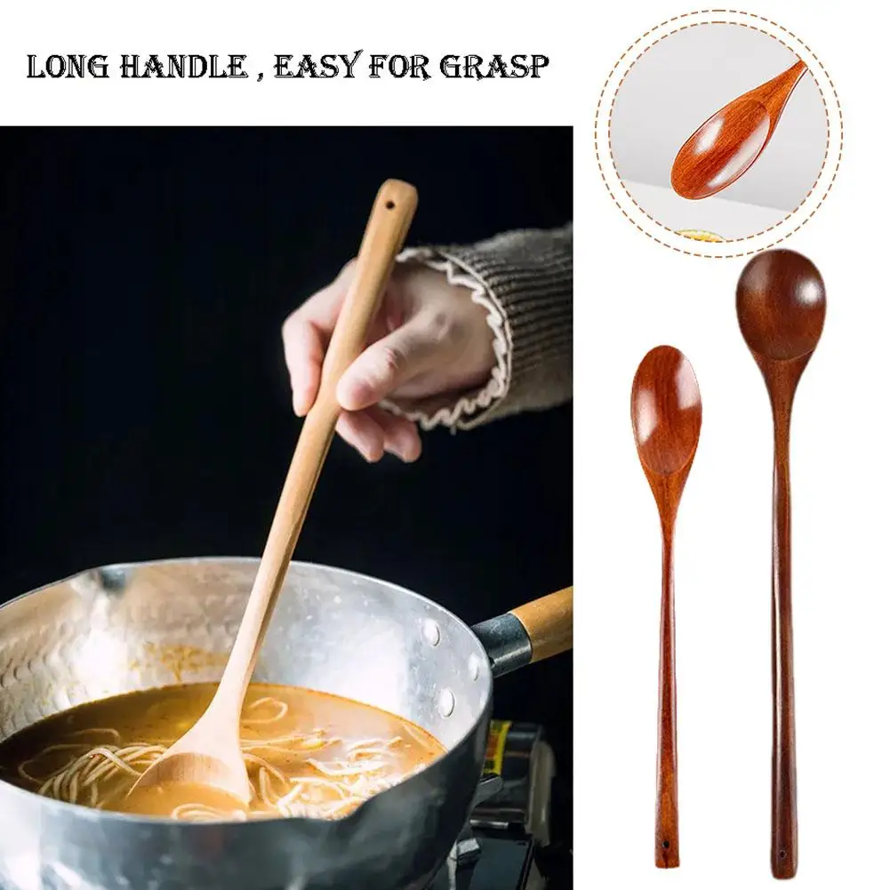 Long Handled Wooden Stirring Spoon Natural Wood Soup Tableware Cooking Honey Coffee Spoon Mixing Spoon Household Soup Spoon