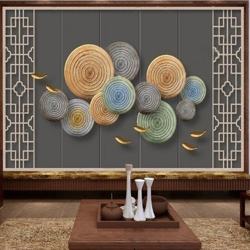 

Custom Abstract Geometric Mural Wallpaper for Living Room Bedroom - 3D Golden Fish Design Wall Art Decor Background