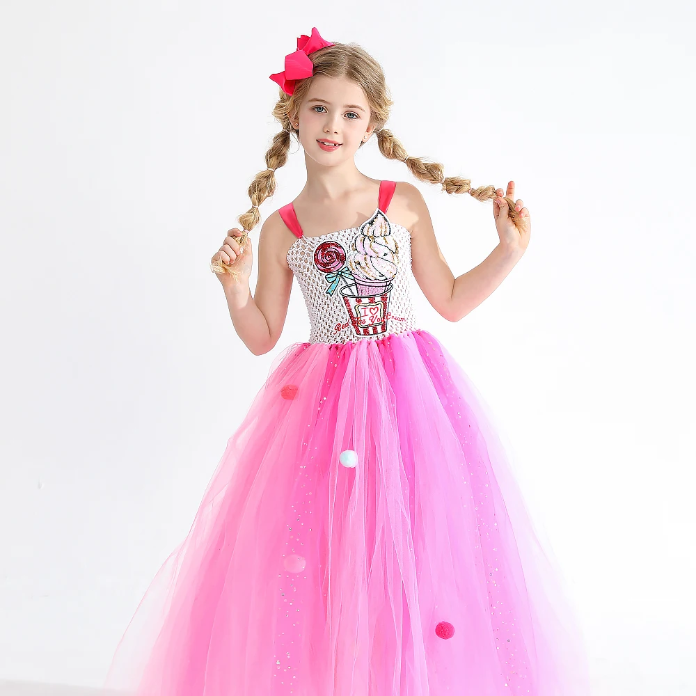 Sparkly Icecream Girls Summer Dress Tulle Princess Dance Ball Gown Baby Birthday Tutu Dress Candyland Kids Party Dresses