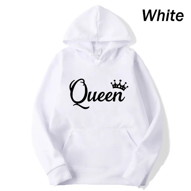 Fashion Men Women Long Sleeve Pullover Hooded Sweatshirts Unisex King and Queen Print Hoodie Casual Streetwear Couple Sweatshirt