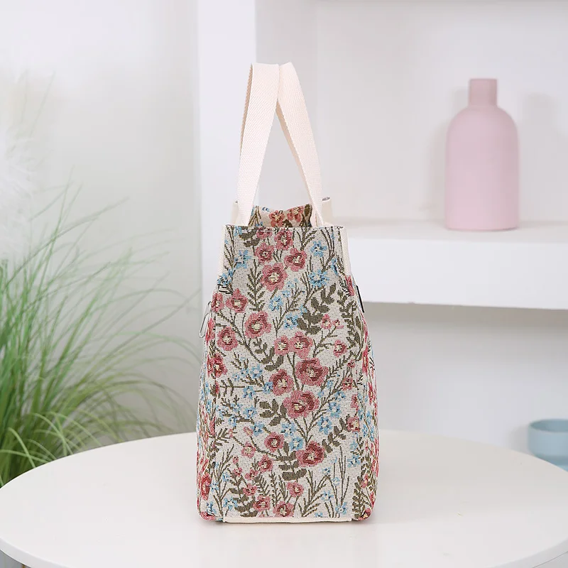 New knitted jacquard fabric large capacity handbag, commuting to work to carry lunch box bag, mommy daily storage bag