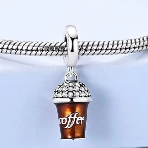 

925 Silver Charm Coffee Cup Fit Bracelet Diy Pendant For Woman Fahsion Jewelry