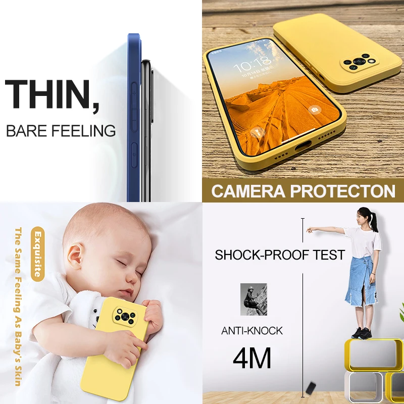 Poco F5 X3 Pro Case Square Liquid Silicone Camera Lens Protector Phone Cases For Xiaomi Poco X5 X3 X 3 F5 Pocox3 Pro Soft Cover