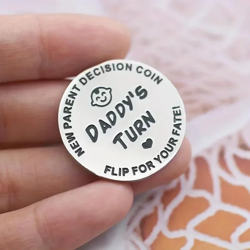 1 Uds. Regalo divertido para bebé, moneda de decisión para nuevos padres, regalos de embarazo de doble cara, regalos para papá, mamá, por la primera vez para ser papá, mamá
