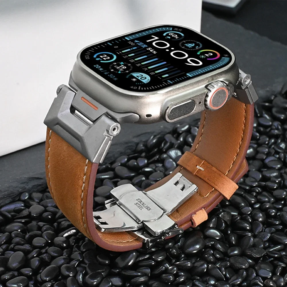 Luxury Leather Band for Apple Watch Ultra 2 ultra 49mm Strap Bracelet for iWatch Series 9 8 7 45mm 6 5 4 Se 3 2 44mm 42mm Correa