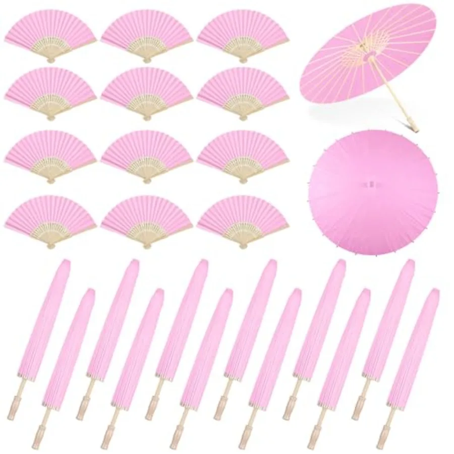 

Pcs Wedding Paper Parasol Umbrella with Fans, Bamboo Parasol for Bridal Shower Garden Party Decor