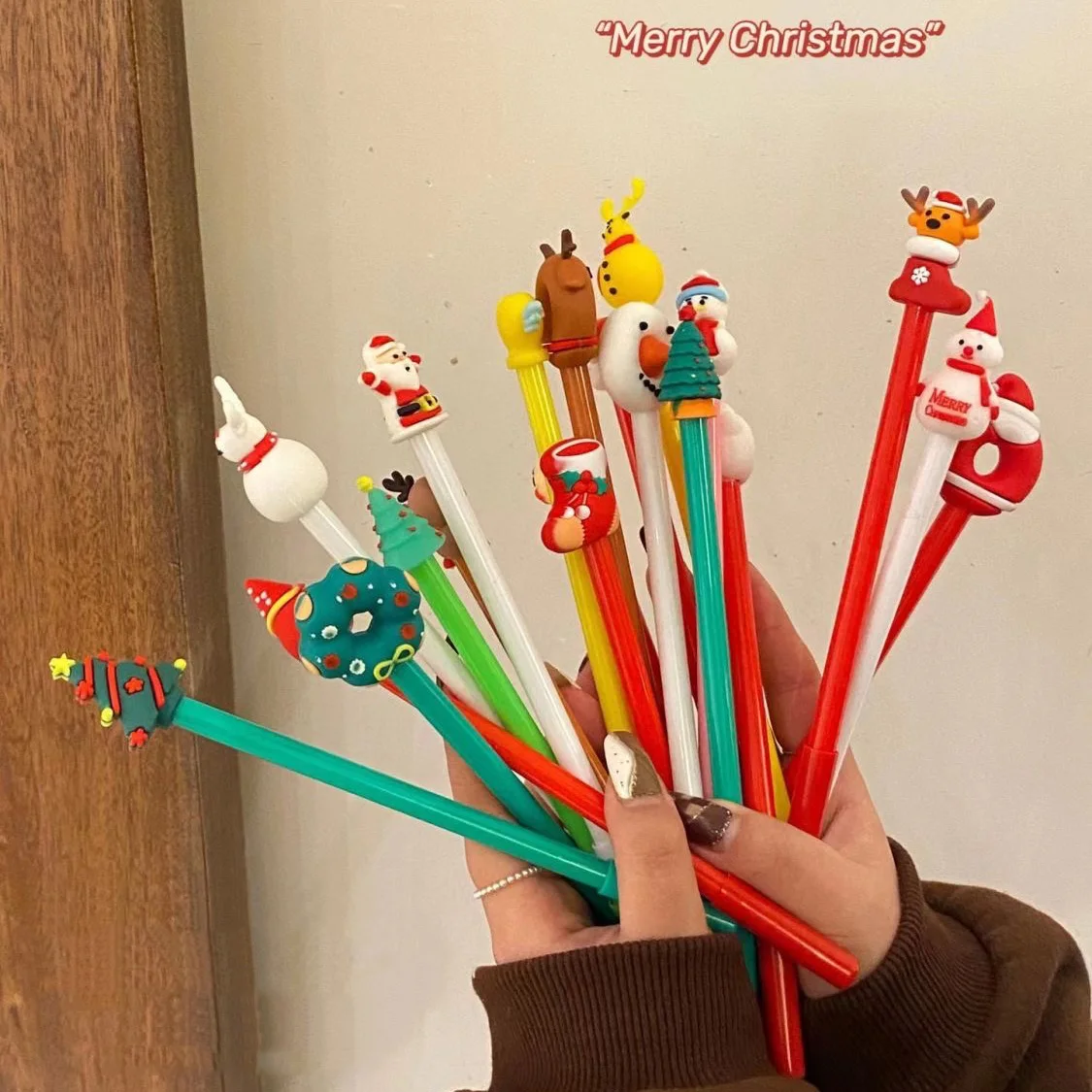 

10pcs Christmas Pens Fun 3D Cartoon Gel Pen for Christmas Xmas Party Favors Goodie Bags Stuffer Gifts Home Office Supplies