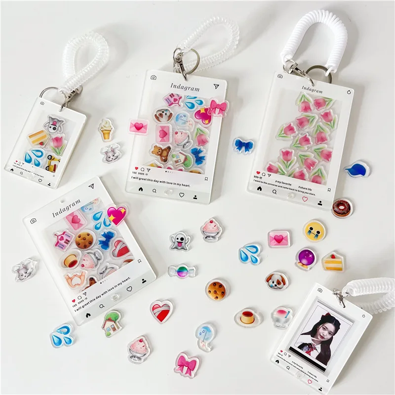 Simple INS Acrylic Frame Small Emoticon Decorative Pendant with Rocking Music Keychain DIY Guka Keychain Customization