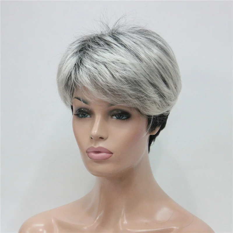 

Women Ladies Curly Wig Short Layering Dark Black Grey Synthetic Hair Wigs