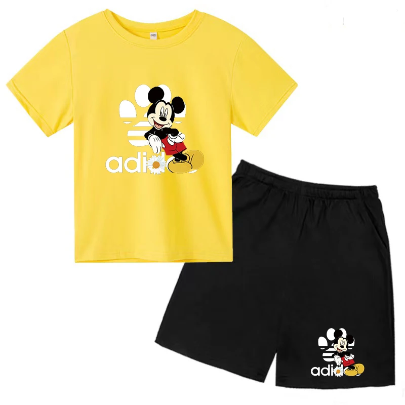 Kids T-Shirt Summer Anime Mouse cartoon Charming Top +Shorts 2Pcs Boys Girls Toddler 3-12Y Sports Casual Sunshine t-shirt Set