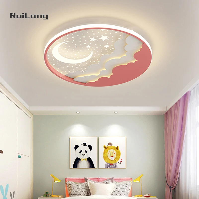 

Kids Room Ceiling Light Moon Star Cloud Design Round Cartoon Chandelier Baby Boy Girl Bedroom Ceiling Lamp Сrtтильunnк Lenkonenч Ev