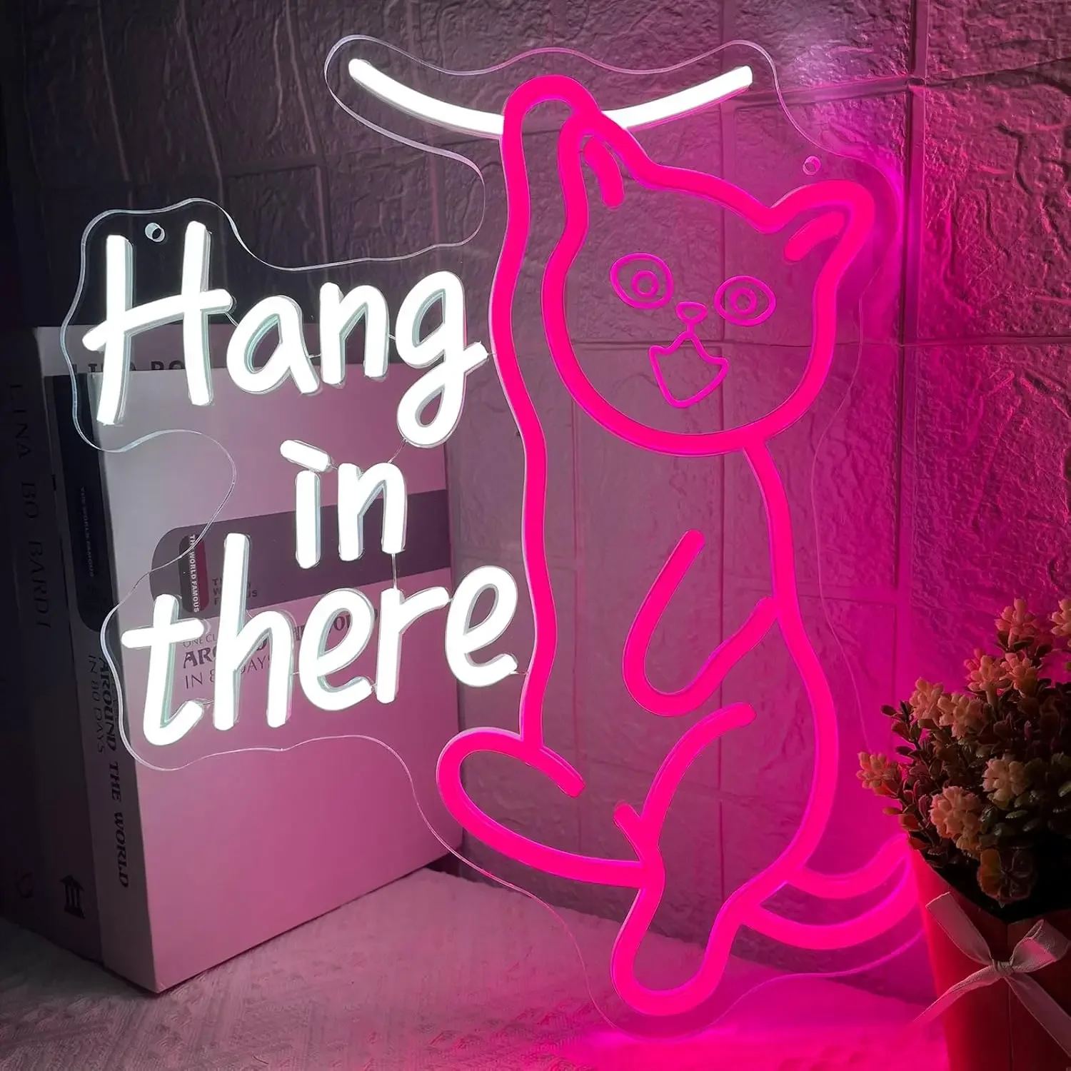 

Hang in There Neon Sign USB Dimmable LED Neon Wall Light for Office Study Room Bedroom Party Wedding Decor Encouragement Gifts