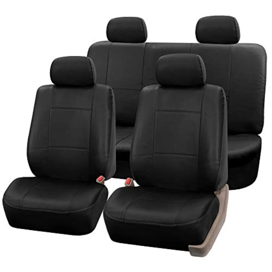 Car seat covers for cars trucks SUVs, PU leather, black, universal fit, full set