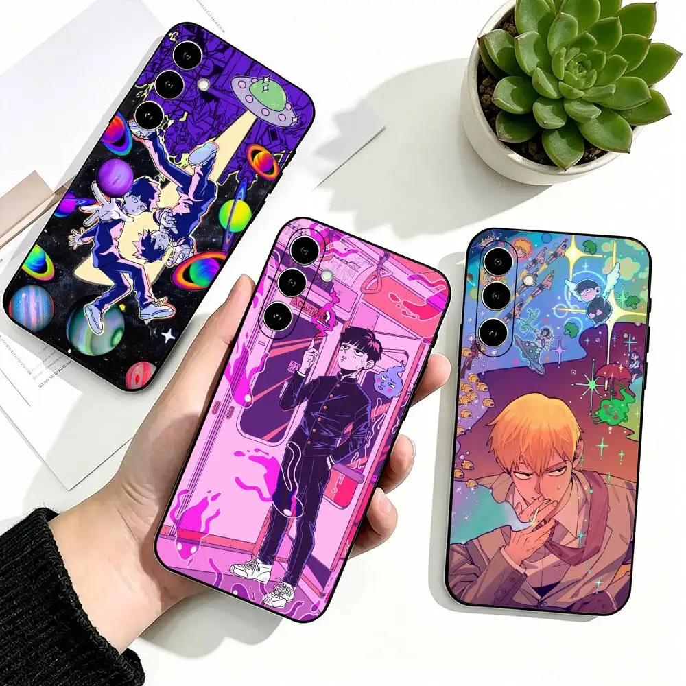 M-Mob Psycho 100 Anime Cute Phone Case Black Silicone Soft For Samsung Galaxy A73,A72,A71,A70,A53,A52,A51