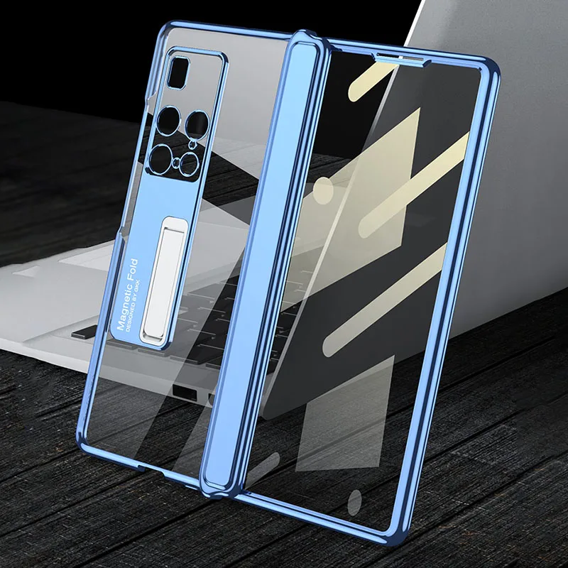 Luxury Plating Outer Screen Glass Case For Huawei Mate X2 Magnetic Hinge Shockproof Stand Clear Cover For Huawei Mate X2 Case