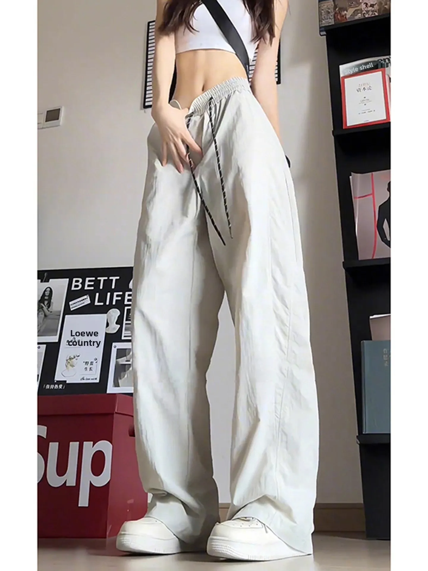 빠른 건조 얼음 실크 캐주얼 바지 여성 경량 여름 야외 태양 보호 모기 방지 작업복 스트레이트 레그 루즈 피트