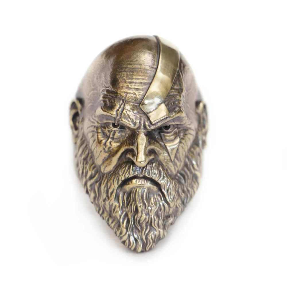 Huge Brass God Of War Kratos Ring Biker Punk Details Jewelry BR313 Open US Size 7~15