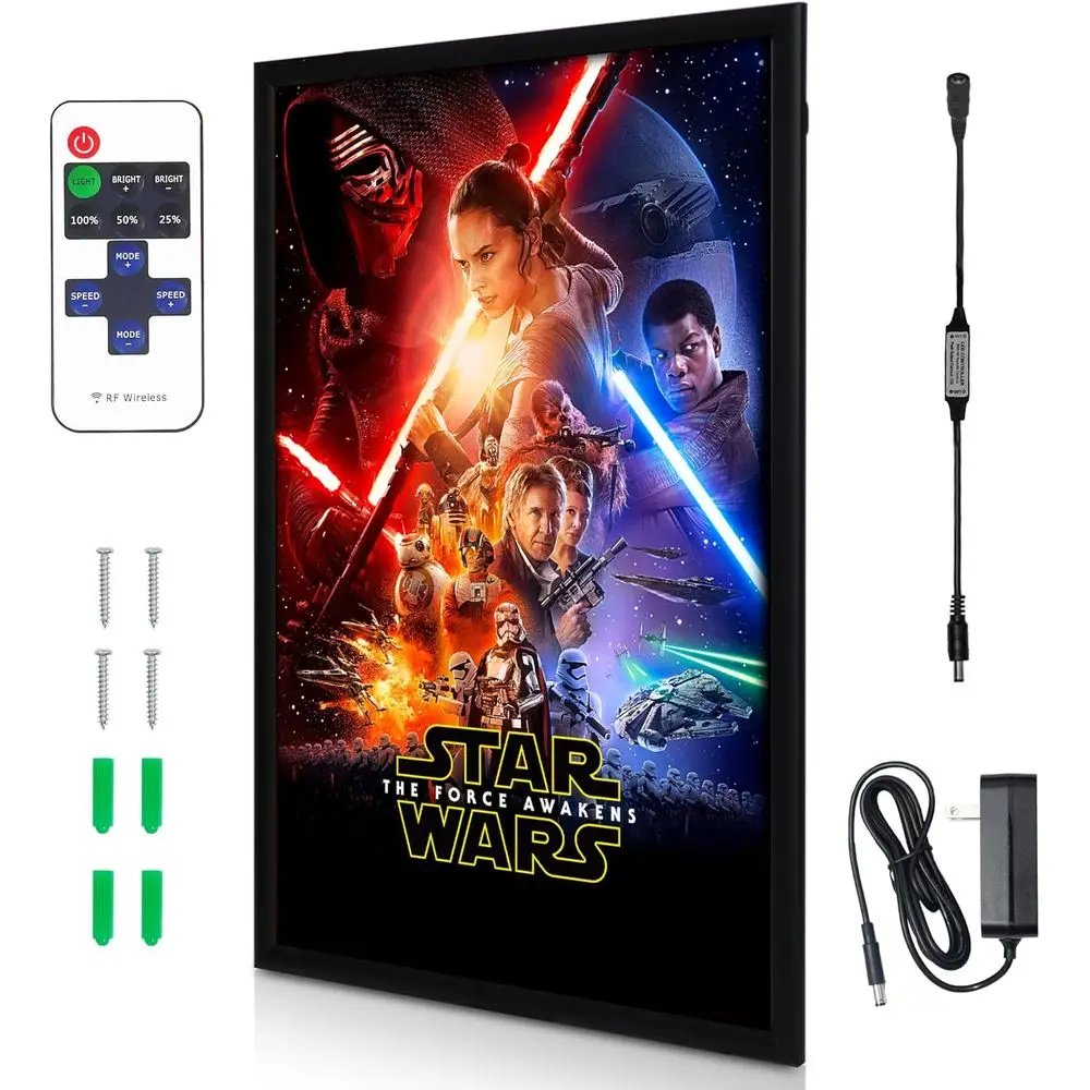 Nexae LED Backlit Movie Poster e - 24 x 36 Black Cinema Box or Posters, ed Wall Art Lights or Paintings & Pictures, Digital Sign