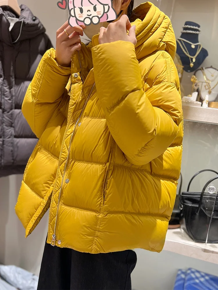 

Winter New Simple Match 90 White Du down Hooded Pure Color Warm down Jaet Women's Coat Sli Thiened Long Sve Zipper