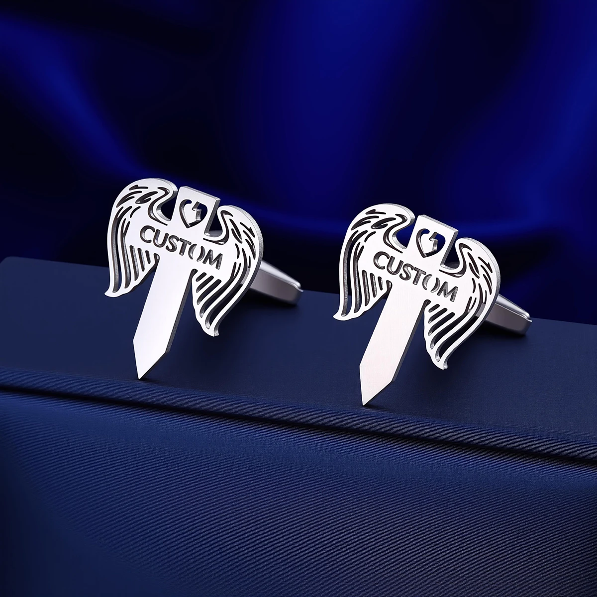 

Customized Name Men's Winged Cross Cufflinks Custom Suit Shirt Stainless Steel Buttons Sports Jewelry Gifts