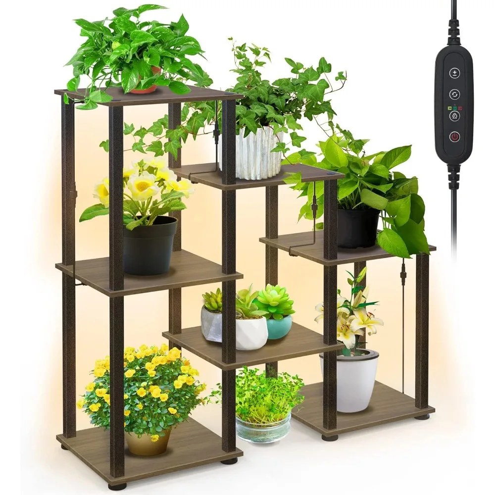 

Indoor Plant Stand with Grow Light, 3 Tier 7 Potted Plant Shelf with Grow Light, Dimmable 2ft 40W Plant Light for Indoor Plants,