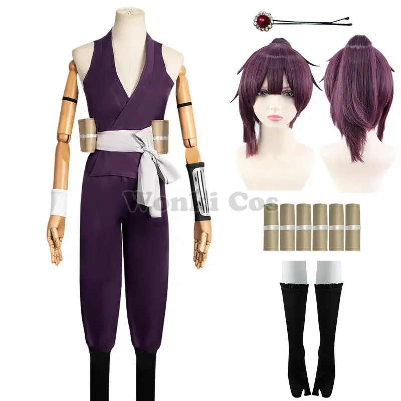 Anime Jigokuraku Yuzuriha Cosplay Costume Purple Wig Ninja Uniform Yuzuriha of Keishu Full Set Costumes