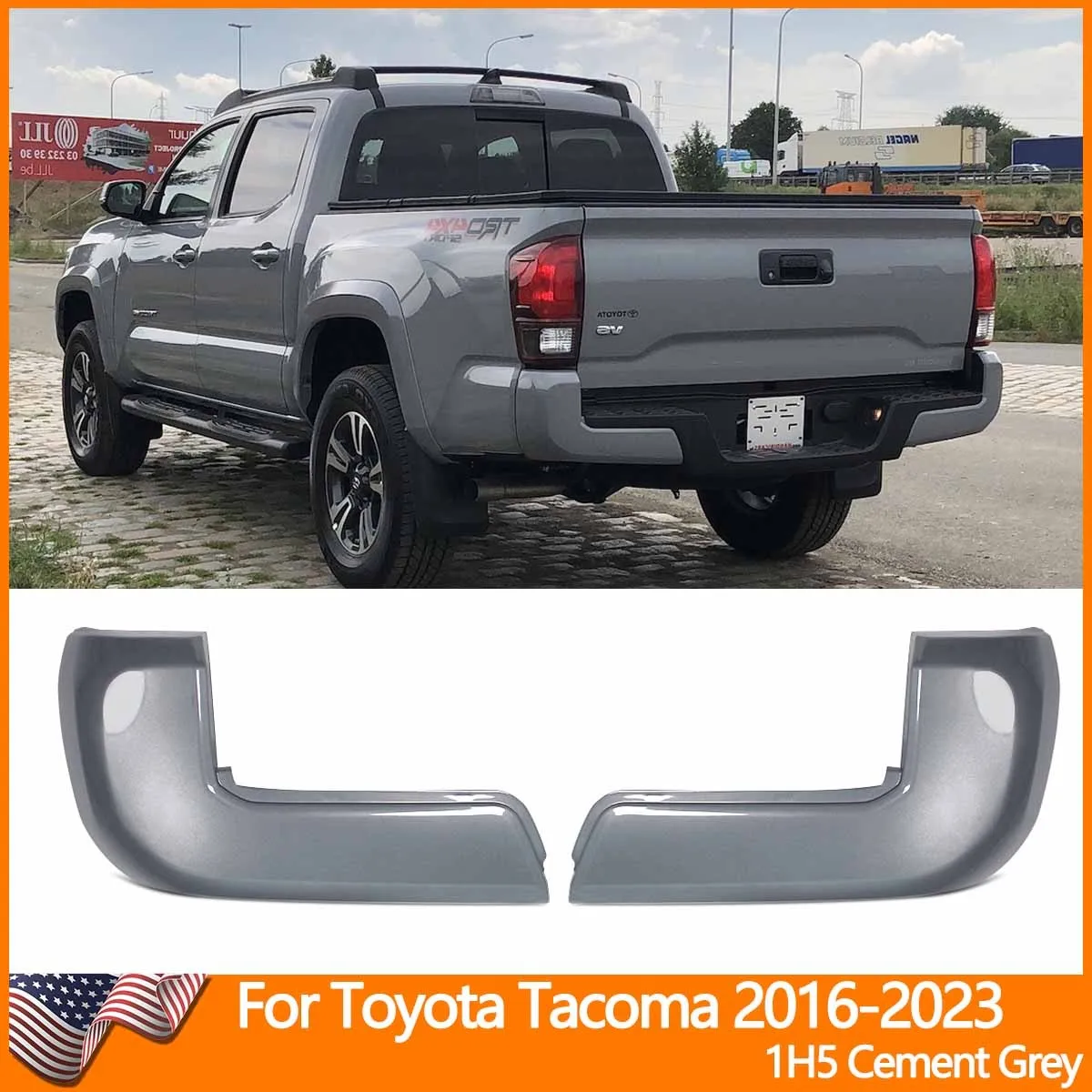 

Rear Bumper End Caps For Toyota Tacoma 2016 2017 2018 2019 2020 2021 2022 2023 without Sensor Holes IH5 Cement Grey bumpers
