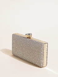 Classic Elegant Mini Square Rhinestone Decor Evening Clutch Bag, Clip Women's Dinner Wallet, Luxury Prom Bag