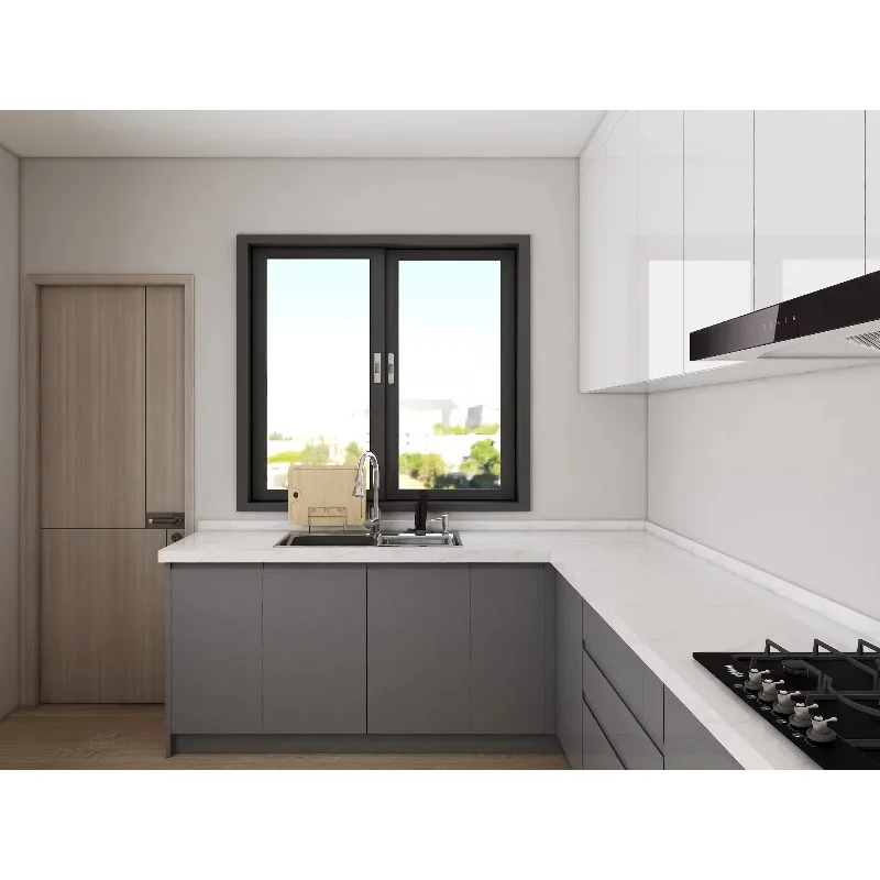 Airo L-shaped Kitchen Cabinets with Lacquer Finish Built-in Oven&Microwave for Apartment Use