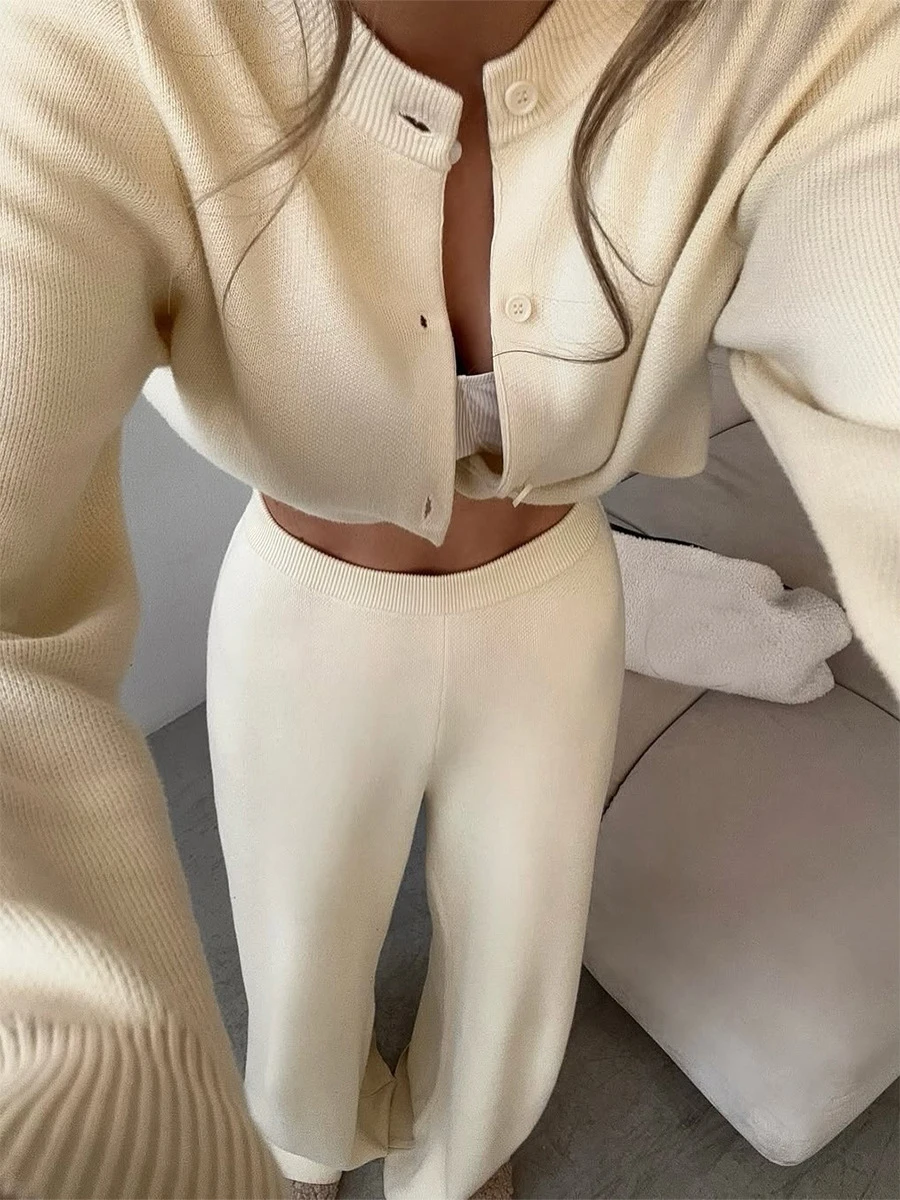 Tuularose النساء السراويل 2 قطعة الخريف سترة متماسكة سترة الصلبة بانت مجموعات عادية مكتب سيدة الأساسية الدافئة متماسكة بانت مجموعات 2025 #3