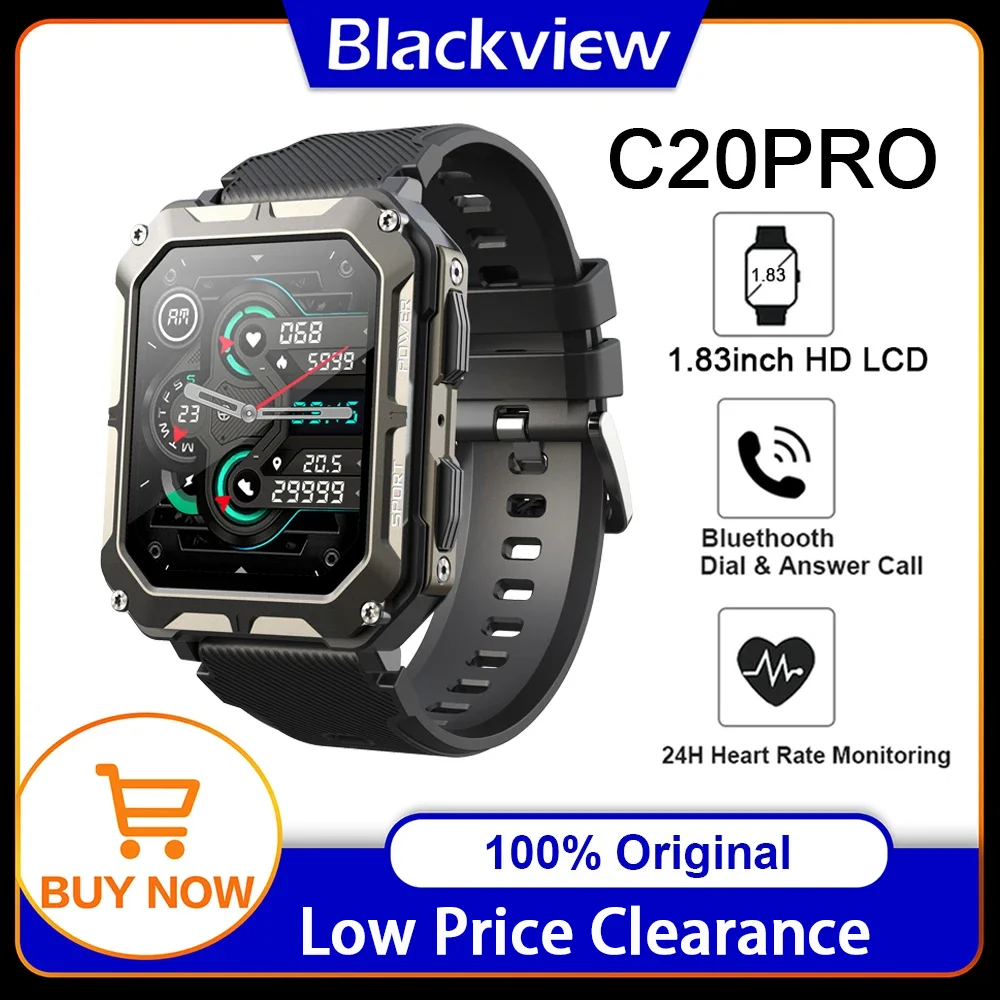 

Blackview C20PRO Bluetooth Call Смарт-часы 1,83 дюйма IP68 Водонепроницаемые мужские умные часы Спортивный фитнес-трекер 24H Монитор здоровья