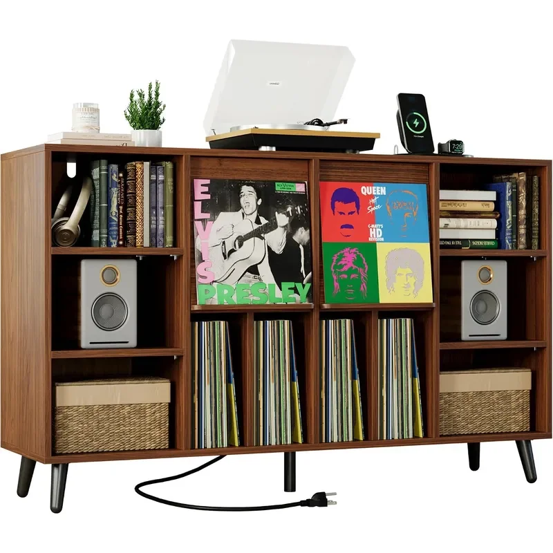 Record Player Stand with Charging Station 55 Holds 600 Albums